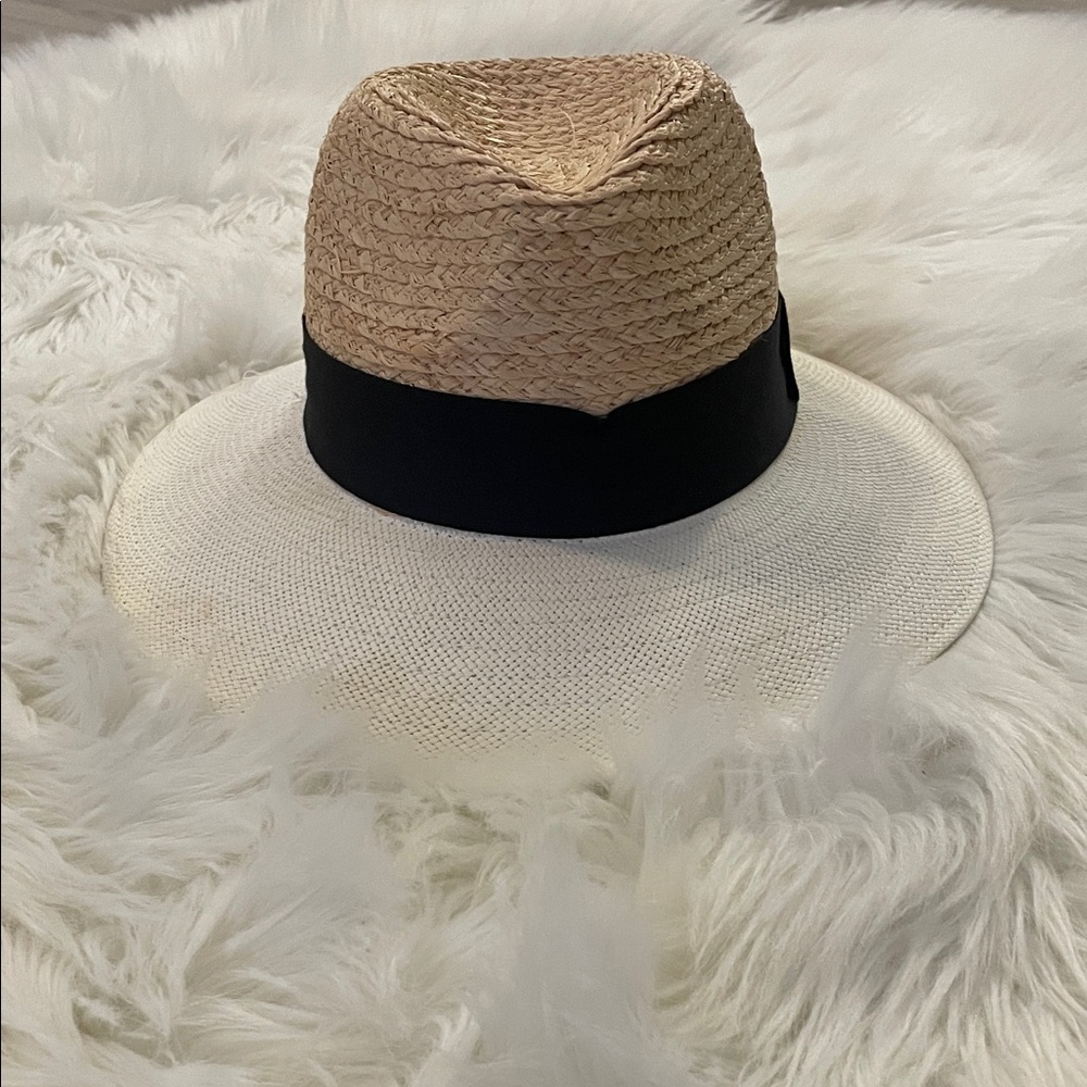 Straw Two-Tone Panama Hat with Black Band - Neutral